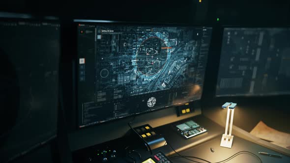 Operating the satellite surveillance for city security from the control room alt