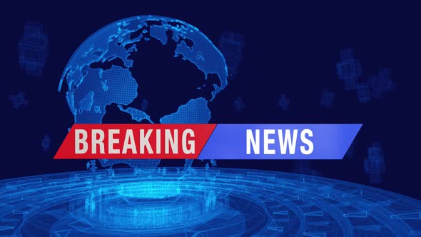 Breaking News Banner In Front Of A Digital Globe Network Looped A15 alt