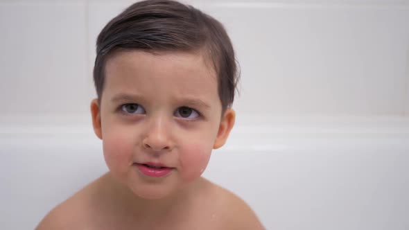 Little Boy Child Brunette Bathing