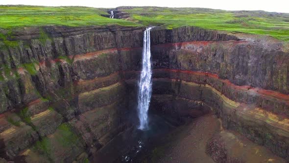 Drone Aerial Footage of The Aldeyjarfoss Waterfall in North Iceland