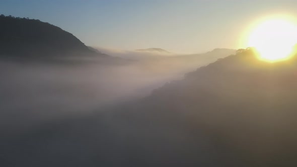 Morning Fog in Mountain Hills Covered with Forest