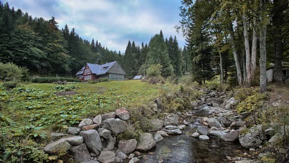 Beautiful cottage in the middle of nature. Time lapse of the Czech Republic