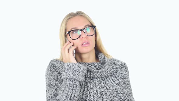 Phone Talk Woman Answering Call White Background