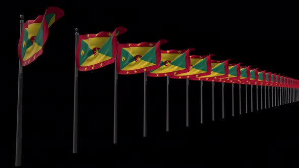 Row Of Grenada Flags With Alpha 4K