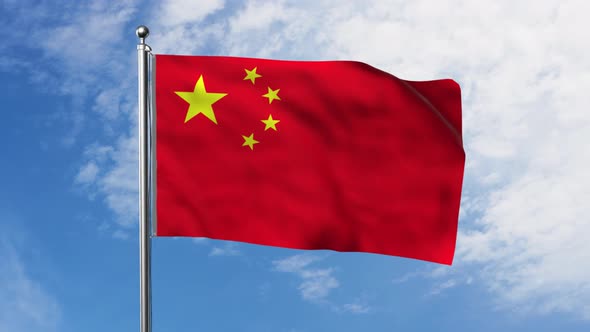 Flag Of China With Sky Background
