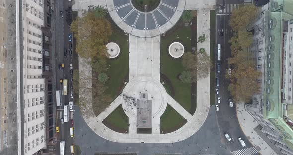 Aerial Drone Scene of May Square and Casa Rosada. The camera travels forward in cenital plane. Pyram