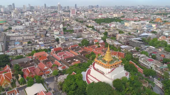 4K Aerial view of Wat Saket in Bangkok - Temple of the Golden Mountain