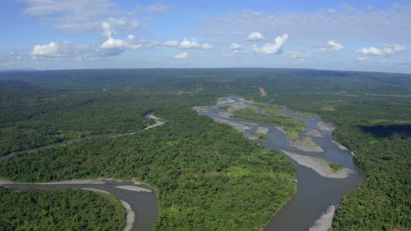 Aerial view over the Pastaza river in Ecuador, South America