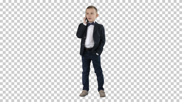 Cute Little Boy Talking on His Smartphone and Standing in A