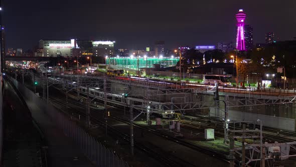 Osaka Night Illuminated Railway Station Timelapse