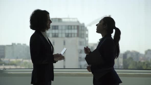 Smiling Businesswomen Talking in Office