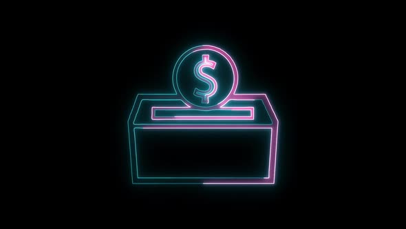 Glowing neon line banknote dollar icon isolated on black background. Banking currency sign.