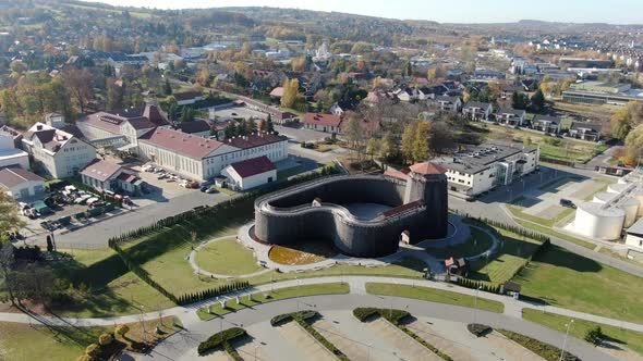 Graduation tower in Wieliczka town, near Krakow, Poland - aerial view