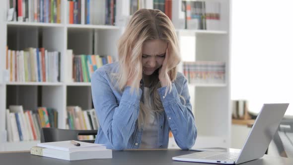 Headache Tired Young Woman with Head Pain