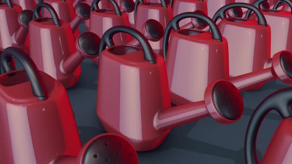 A Lot Of Watering Cans In A Row 4k