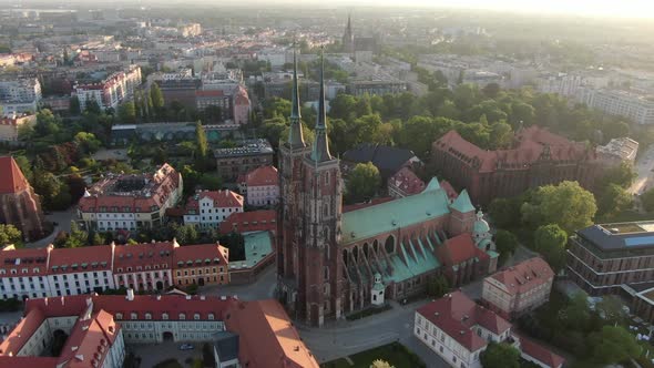 Aerial view of The Cathedral of St. John the Baptist in Wroclaw, Poland