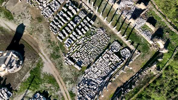 Ruins of an ancient city aerial view 4 K Turkey Side