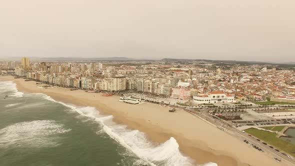 Fly Above Beach and City of Póvoa do Varzim, Portugal