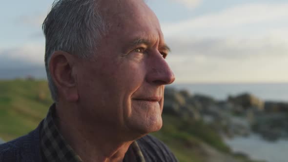 Close up view of a senior man looking away