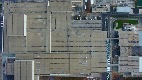 Industrial plant. Huge territory of a factory. Roofs of industrial buildings.