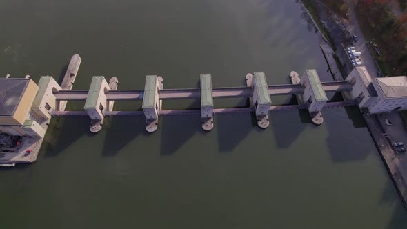 Hydroelectric Power Station Dam on a River Aerial View