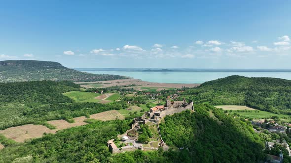 Aerial view of Szigliget castle in Hungary