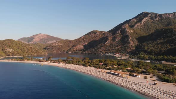 Blue Lagoon and Belcekiz Beach at the Foot of Babadag Mountain in Oludeniz Village Turkey