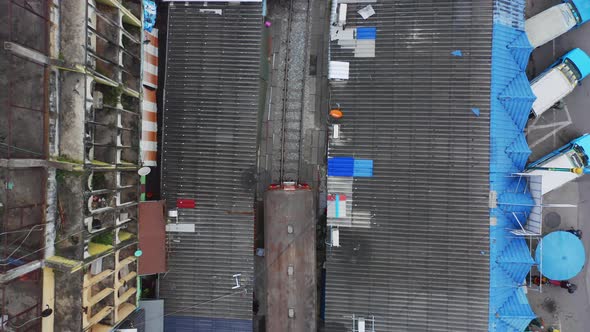 Aerial view of Rom Hoop market. Mae Klong Market in Samut Songkhram Province, Thailand.