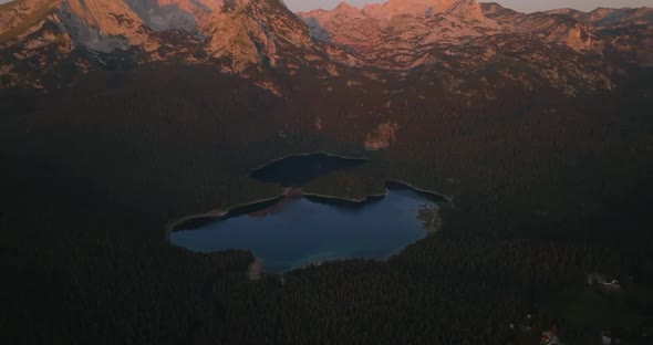 aerial view on durmitor mountain range and black lake
