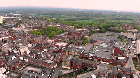 Aerial view of Fishergate Preston on a cloudy day