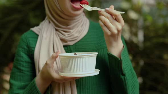 Close Up View of Hand of Woman Having a Vegetables Salad for Lunch