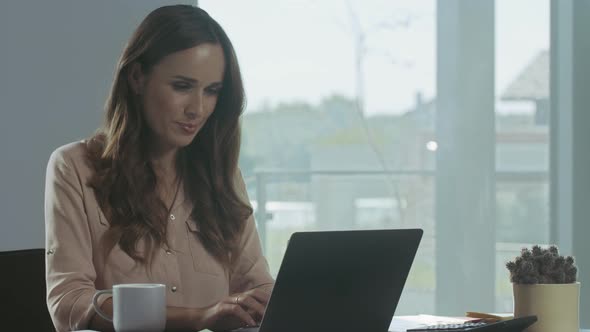 Business Woman Working at Laptop. Closeup Portrait of Concentrated Person