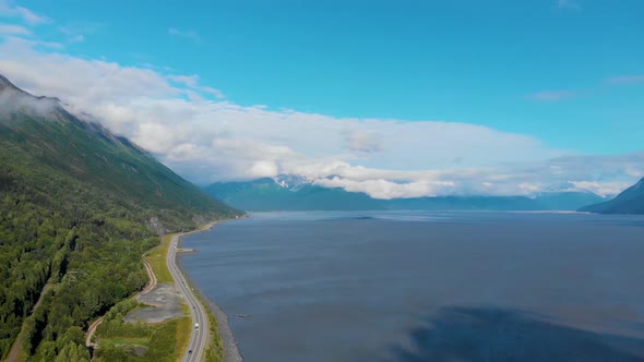 4K Drone Video (Pan Shot) of Hope, Alaska on Turnagain Arm near Anchorage in Summer