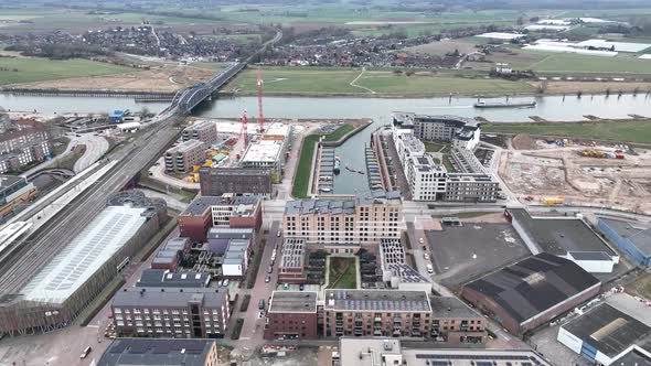 Aerial Footage of Zutphen Modern Residential Appartments Being Build Construction Site