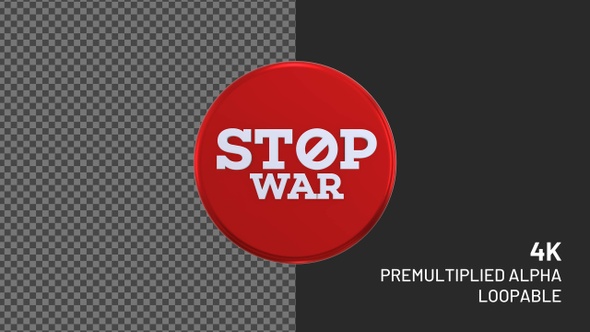 Stop War Rotating Loopable Badge with Alpha Channel 4K