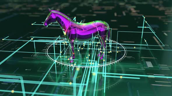 Abstract art of the blockchain concept with a horse