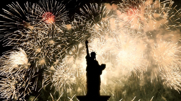 Statue of Liberty With Fireworks