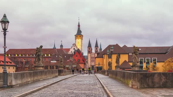 Cityscape of Wurzburg  from Alte Mainbrucke bridge 