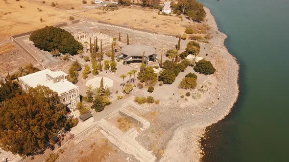 Orthodox Church of the 12 Apostles. Sea of Galilee. Capernaum. Aerial View