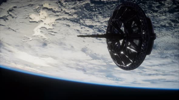 Futuristic Space Satellite Orbiting the Earth