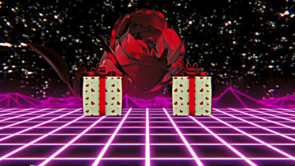 Valentine's Day Retro Outrun 80s Background Loop