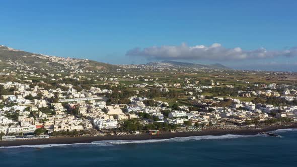 Aerial view of Kamari beach on Santorini island