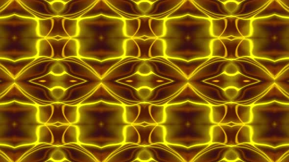 Golden Neon Line Abstract Liquid VJ Kaleidoscope Background Seamless Loop V4