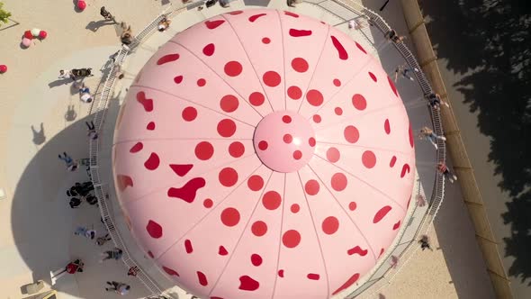 Aerial view above of yoyo ride at Spirou Park in Monteux, France.