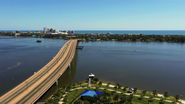 Aerial video bridge to Daytona Beach FL