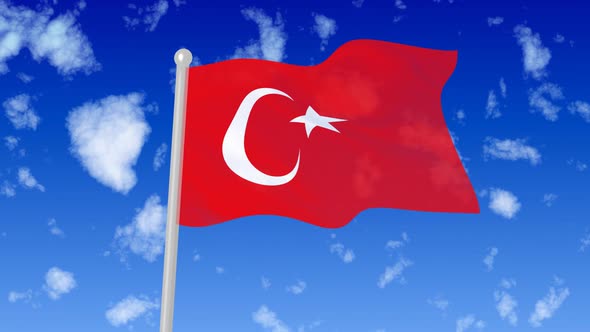 Flag Of Turkey Waving In The Sky With Cloud