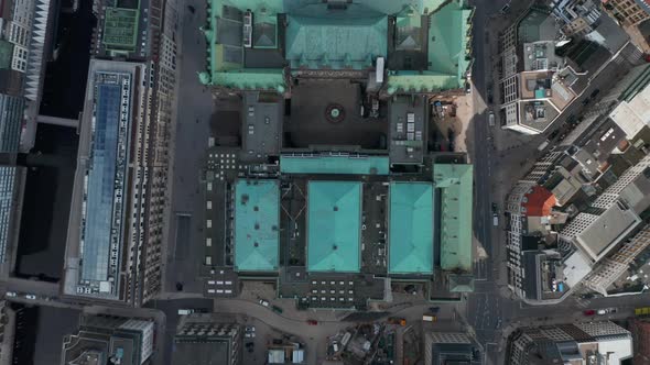 Slow Aerial Birds Eye Overhead View of Hamburg City Hall Green Rooftop