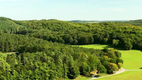 View over a big valley in the belgian ardennes near to the village of Han and the caves of Han. View