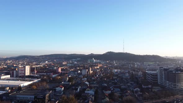 Aerial Top View of Lviv, Ukraine, at Sunset