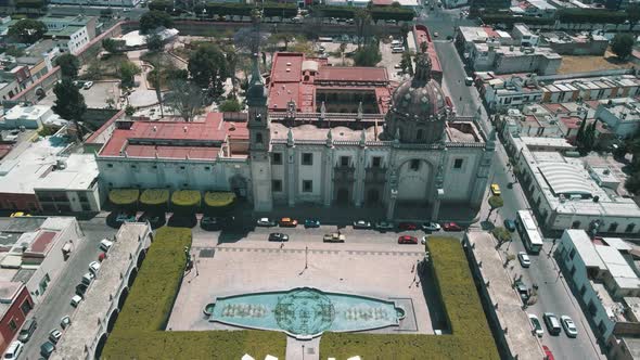Cenital view of Santa Rosa de viterbo church and its sorroundings in downtown queretaro Mexico